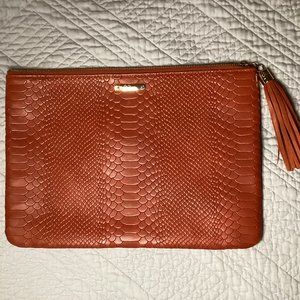 Gigi New York Coral Embossed Python Clutch with Tassel